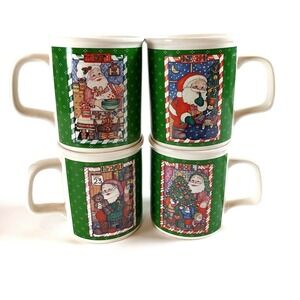 Vintage Christmas Enesco Santa Claus 1990 Cup Mugs